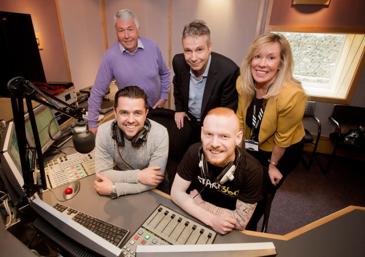 Back row, from left: Frank Hewitt, Big Lottery Fund NI Chair, Mark Mahaffy, Regional Managing Director at Cool FM and Anne-Marie McClure, Chief Executive of Start360  Front row, from left: Cool FM’s Pete Snodden and Conor McHugh  